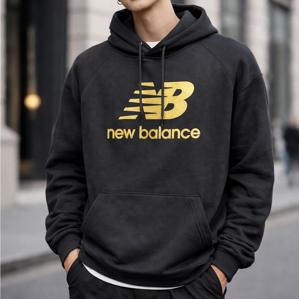 New Balance Men's Black and Gold Hoodie